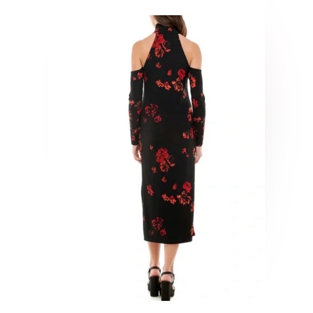 Women’s WAYF Twin Flame Long Sleeve Cold Shoulder Red Black Dress. Size S. - Picture 2 of 8